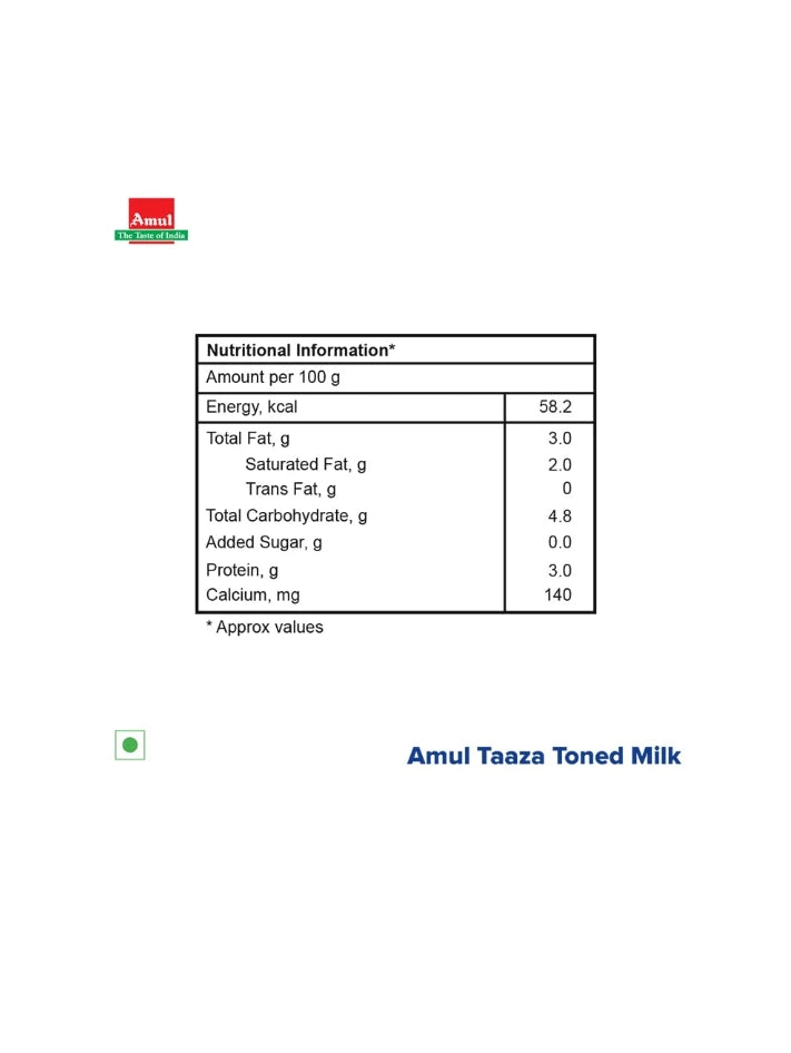 Amul Taaza Homogenised Toned Milk