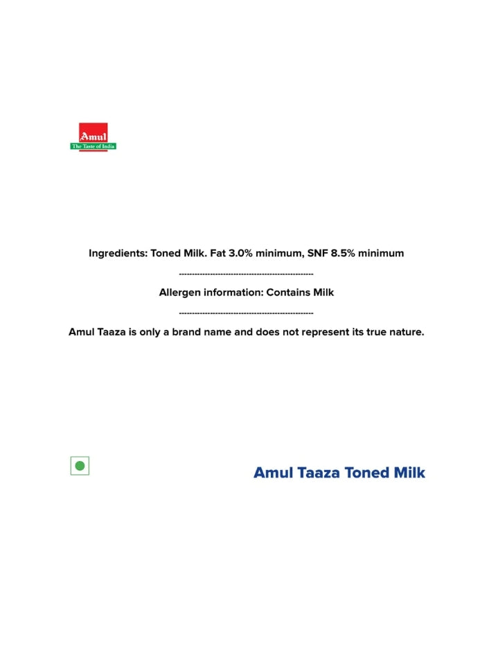 Amul Taaza Homogenised Toned Milk