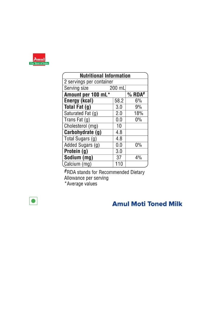 Amul Moti Toned Milk (90 Days Shelf Life)