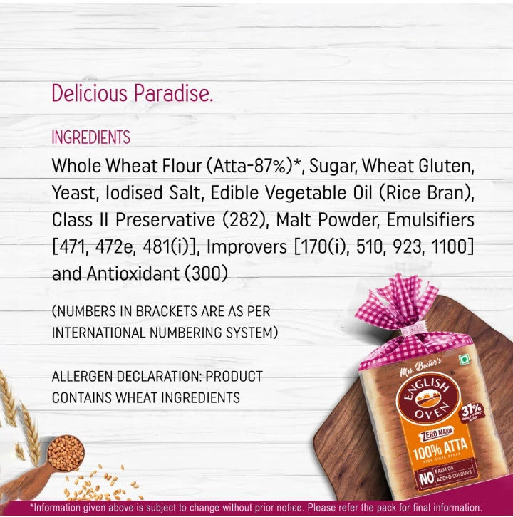 English Oven Zero maida 100% Atta/ Wheat Bread